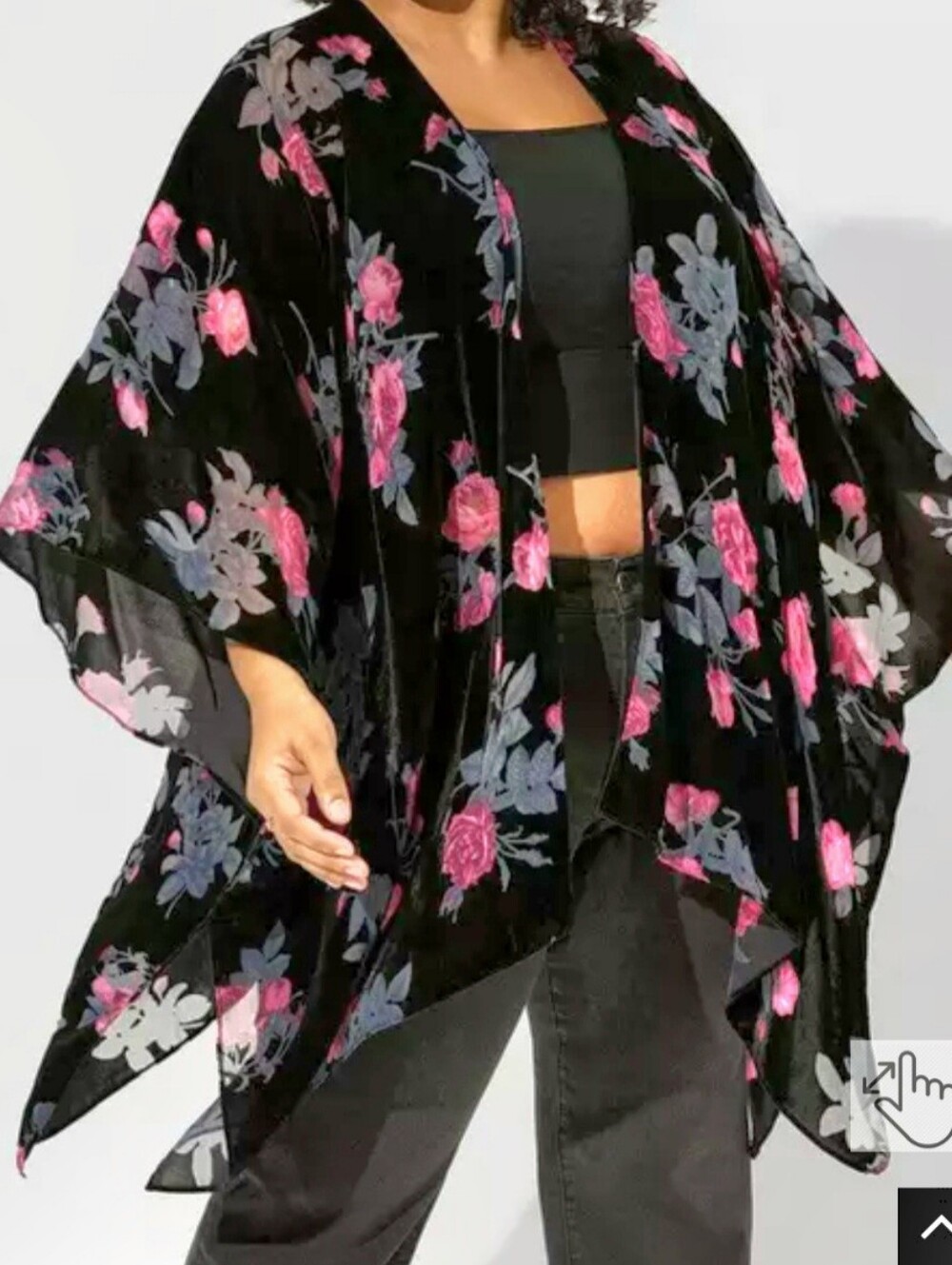 Torrid Black Floral Burnout Kimono Jacket - Plus OS